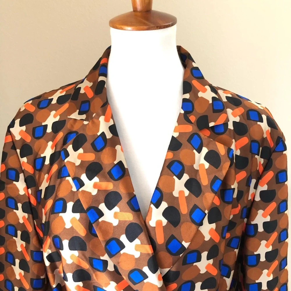 ZARA NWT Geometric Print Satin Blazer Women’s XL - Picture 6 of 15